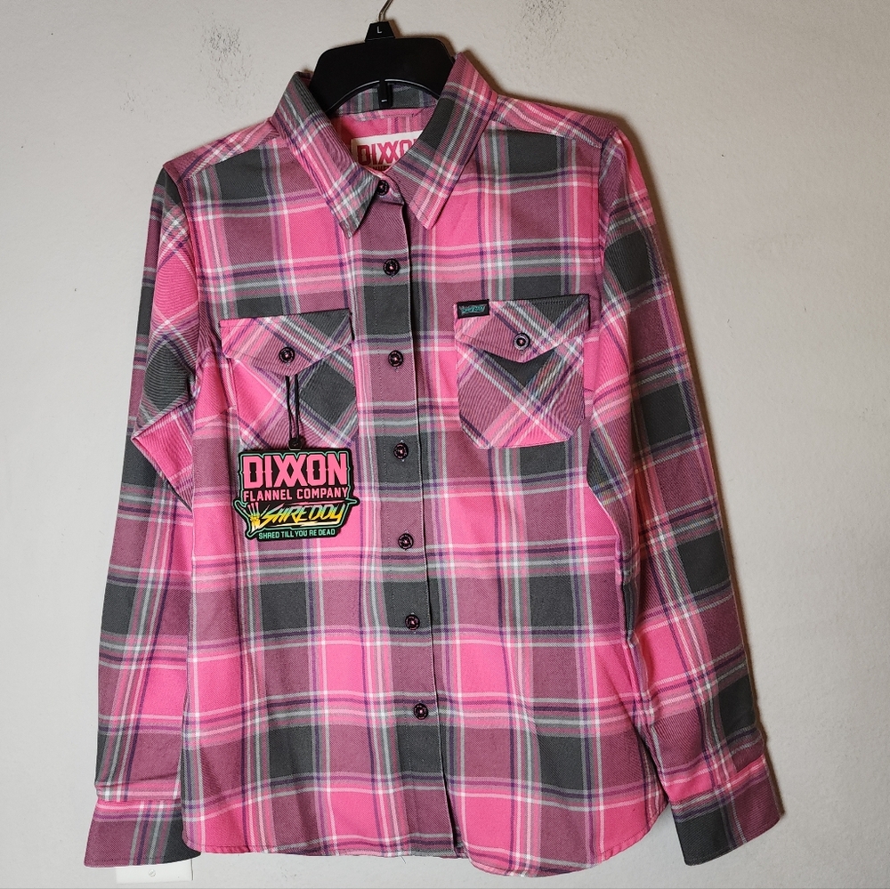 NWT Dixxon Shreddy Pink Plaid Long Sleeve Button Flannel Shirt Limited Edition M